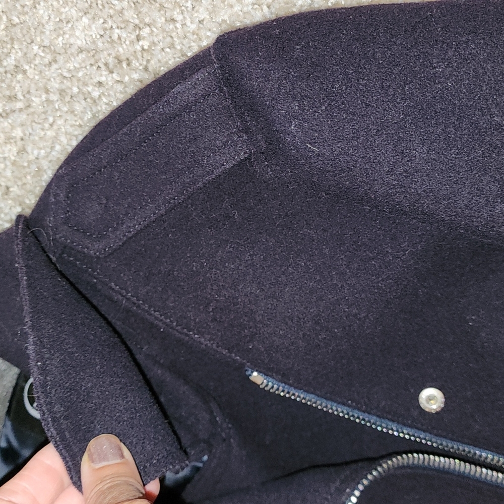 ALEXANDER MCQUEEN NWT MCQ NAVY WOOL STRUCTURED PEPLUM MOTO LINED PEA COAT … - Picture 9 of 12